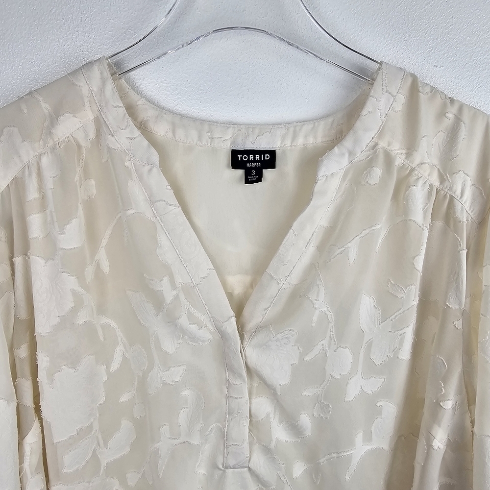 Torrid Cream Floral Semi-Sheer Blouse - Picture 3 of 9